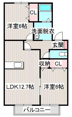 Dウェールス(2LDK/2階)の間取り写真