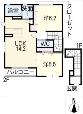 ドミール朝日 A棟(2LDK/2階)の間取り写真