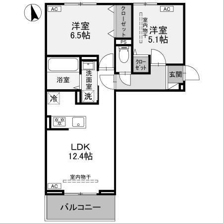 プレミアムメゾン高崎飯塚町 II(2LDK/2階)の間取り写真