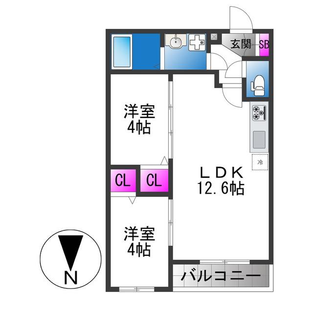 TIO FLEUR(2LDK/3階)の間取り写真