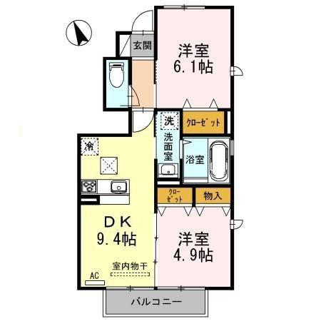 エルミタージュ(2DK/1階)の間取り写真
