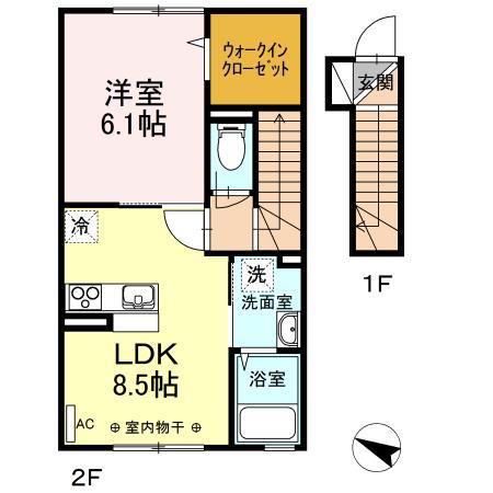 プラヴィダ南通(1LDK/2階)の間取り写真