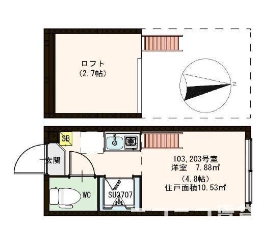 ハーモニーテラス下高井戸(ワンルーム/1階)の間取り写真