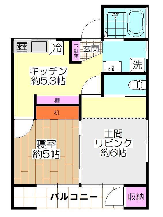 ワカミヤハイツ(2K/2階)の間取り写真