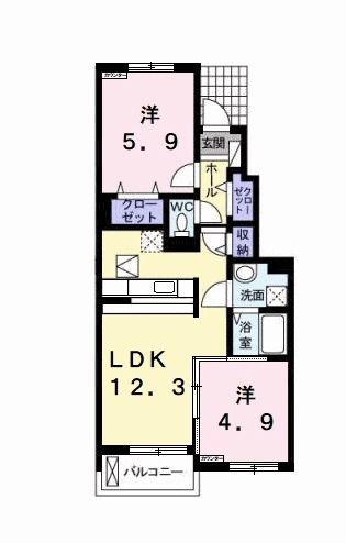 レミュール(2LDK/1階)の間取り写真