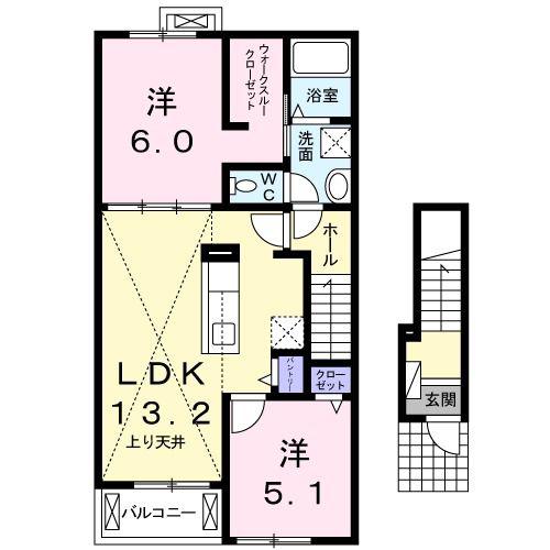 クレセントコート(2LDK/2階)の間取り写真