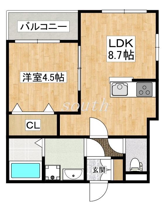 ヴィエント南巽(1LDK/1階)の間取り写真