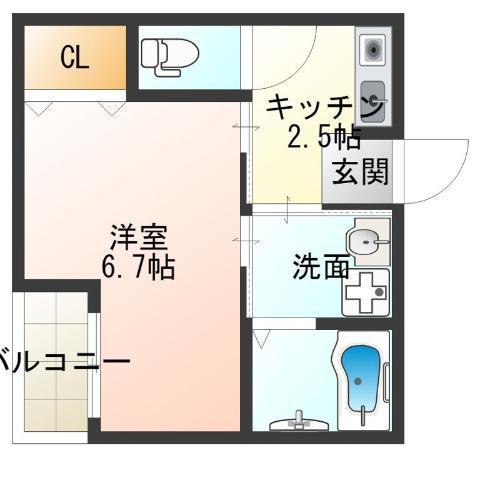 I.RESIDENCE天王寺(1K/1階)の間取り写真