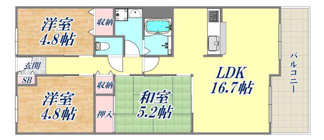 崇徳院ハイツ(3LDK/5階)の間取り写真