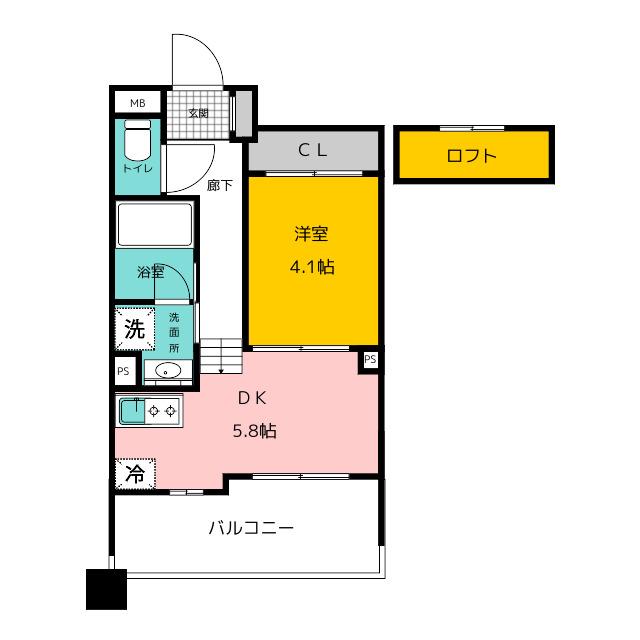 QREST博多東II(1DK/4階)の間取り写真