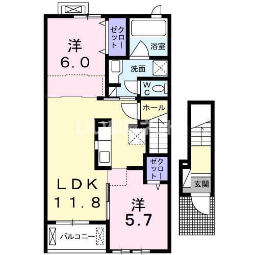 ビエント(2LDK/2階)の間取り写真