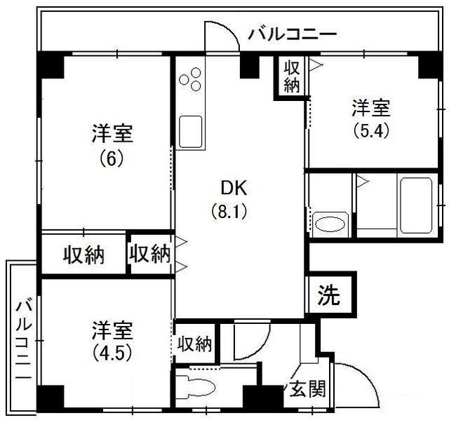 神谷ビル(3DK/4階)の間取り写真