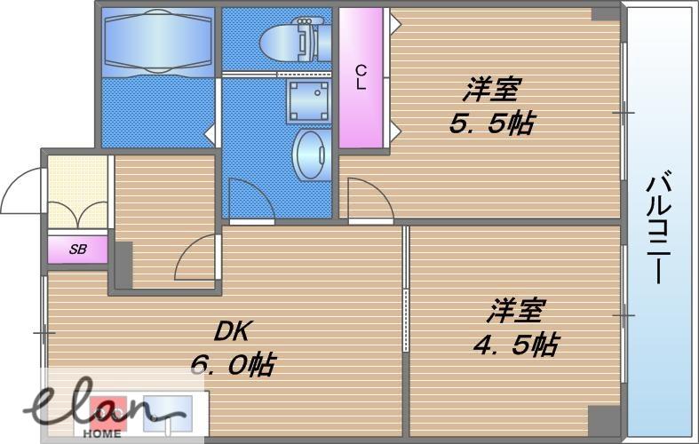 第一森の宮中央ハイツ(2DK/4階)の間取り写真
