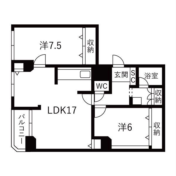 マンション大通(2LDK/10階)の間取り写真