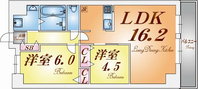 クレル・リ・ヴィエールIII(2LDK/6階)の間取り写真