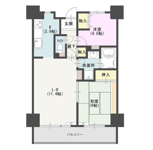 花見橋ハイツ(2LDK/3階)の間取り写真