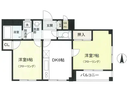 フェリーチェ(2DK/2階)の間取り写真