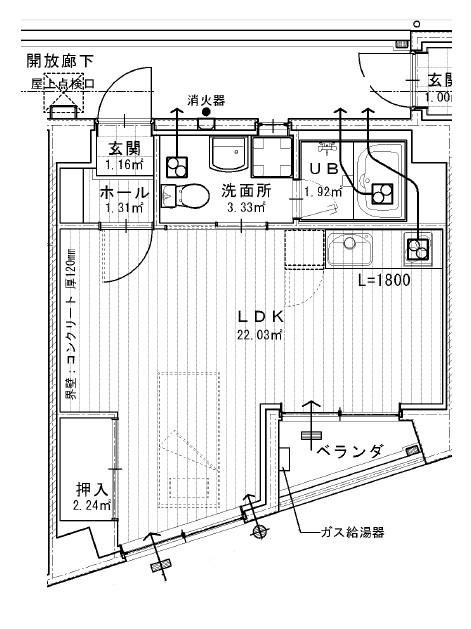 プロスペリ高屋(ワンルーム/3階)の間取り写真