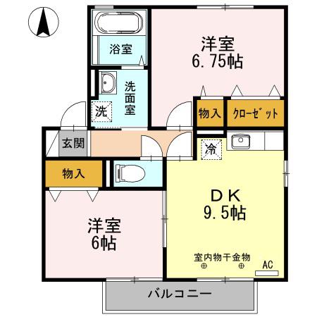 ウィルモア長坂(2DK/2階)の間取り写真