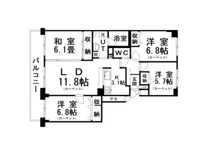 ソピア鶴ヶ岱(4LDK/9階)の間取り写真