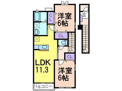 プレーザントハウスE(2LDK/2階)の間取り写真