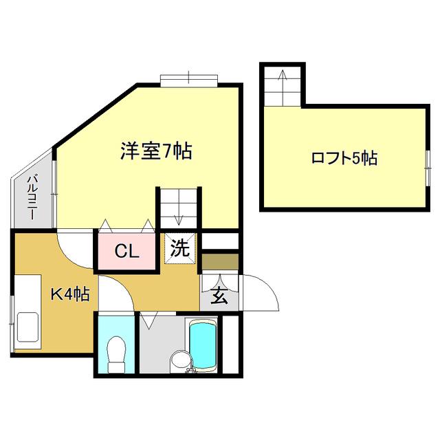 八反町ウイング(1K/4階)の間取り写真