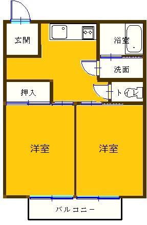 コーポプリティ1(2DK/2階)の間取り写真