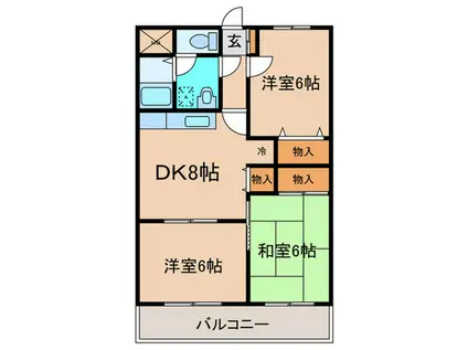 ボヌール山崎(3DK/1階)の間取り写真