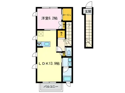 カシータ椿(1LDK/2階)の間取り写真