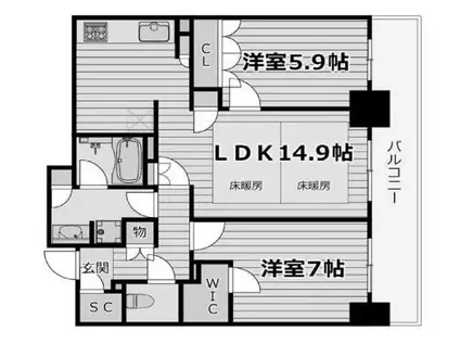 ローレルタワー堺筋本町(2LDK/24階)の間取り写真