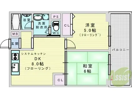 サニーサイド新大阪(2DK/2階)の間取り写真