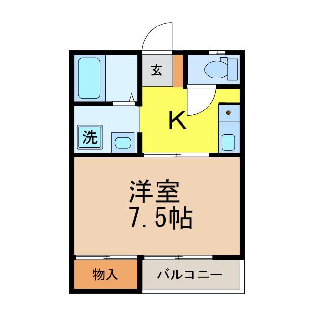 メモリアルハイツB(1K/2階)の間取り写真