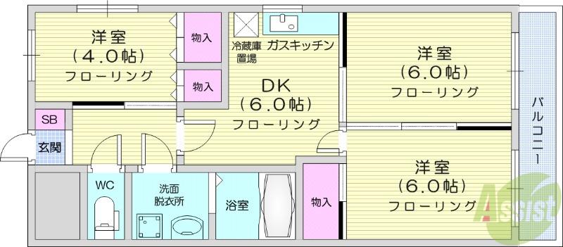 マルモビル(3DK/4階)の間取り写真