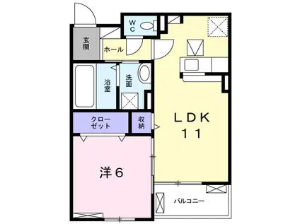 西鉄天神大牟田線 大善寺駅 徒歩13分 2階建 築9年(1LDK/1階)の間取り写真