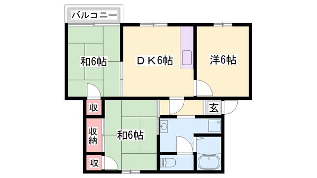 エクメーネ香呂C棟(3DK/2階)の間取り写真