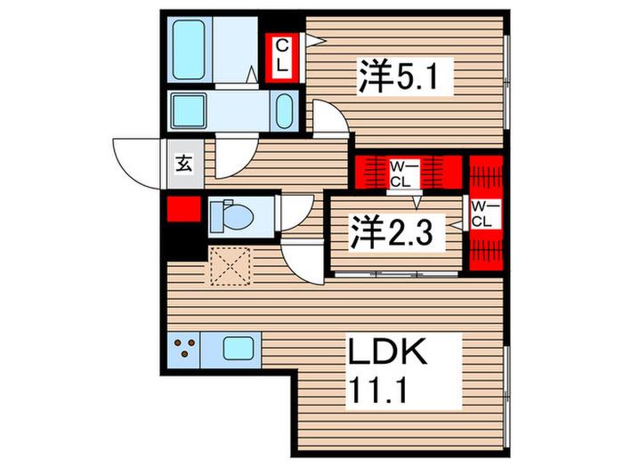レピュア東大島駅前レジデンス(2LDK/5階)の間取り写真