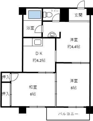 ヴィラ高取山(3DK/3階)の間取り写真