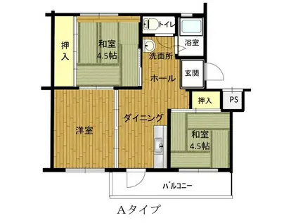 兵庫県公社 姫路青山5号棟(3DK/1階)の間取り写真
