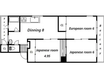 芦屋マンション(3DK/2階)の間取り写真