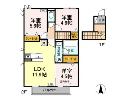 ＪＲ太多線 可児駅 徒歩2分 2階建 新築(3LDK/2階)の間取り写真