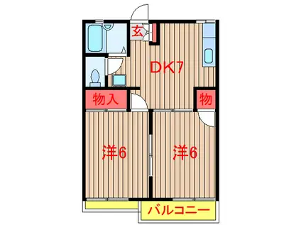 駅前グリーンハイム(2DK/2階)の間取り写真
