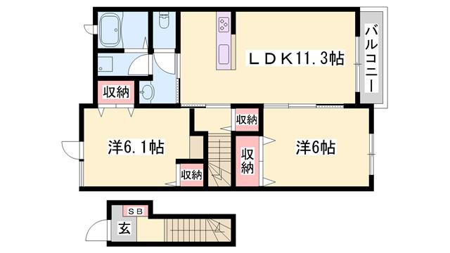 ファンターナ(2LDK/2階)の間取り写真