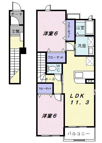 ベル・カーサD(2LDK/2階)の間取り写真