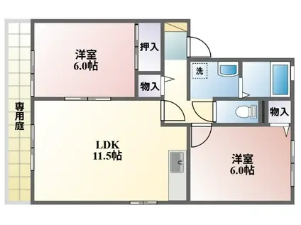 セジュール蜷田弐番館(2LDK/1階)の間取り写真