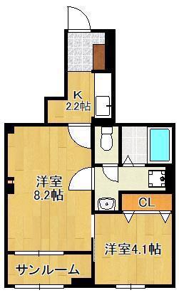 サニープレイス竹末(2K/1階)の間取り写真