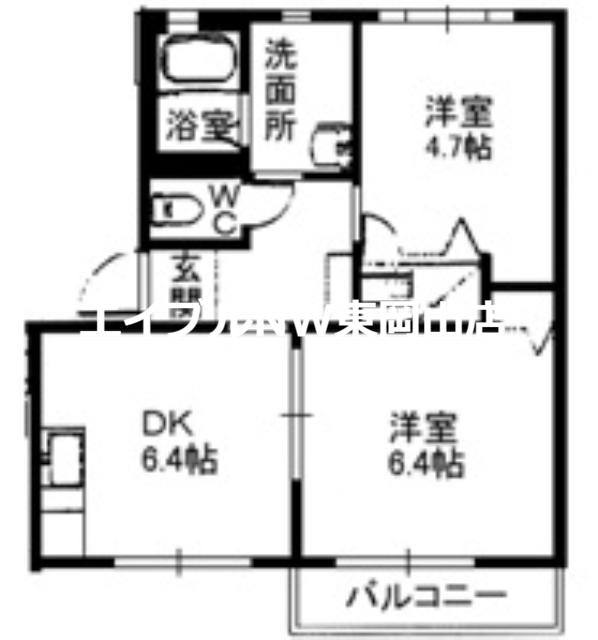 ラ・パルテール原尾島(2DK/1階)の間取り写真