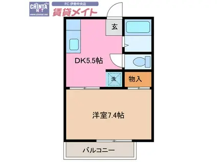 ハイツカアムA(1DK/2階)の間取り写真