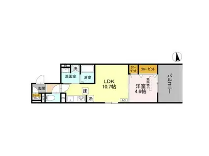 D-ROOM丹波橋(1LDK/1階)の間取り写真