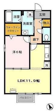 リヴィエールS(1LDK/2階)の間取り写真