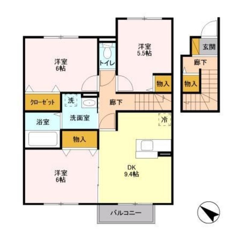 パークシティ土合B(3DK/2階)の間取り写真